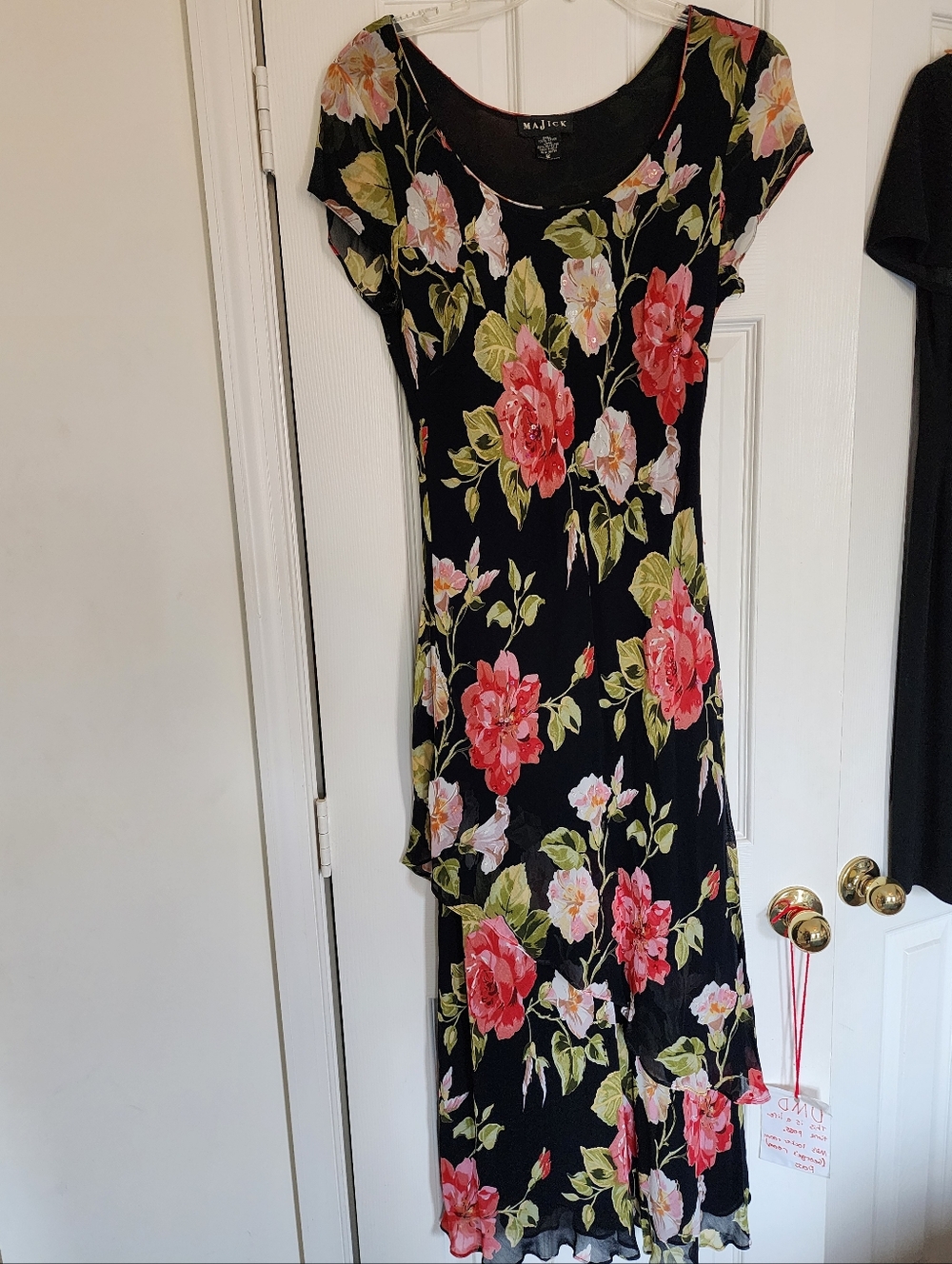 MaJick Black Floral Scoop-Neck Women's Dress- Pink & Green Floral-